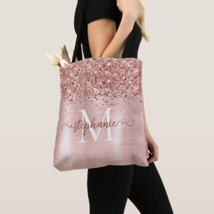 Brown Faux-Glitter Girly Blush Pink Personalised Tote Bag