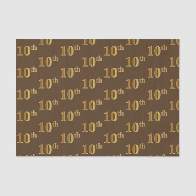 Brown, Faux Gold 10th (Tenth) Event Tissue Paper (Front)