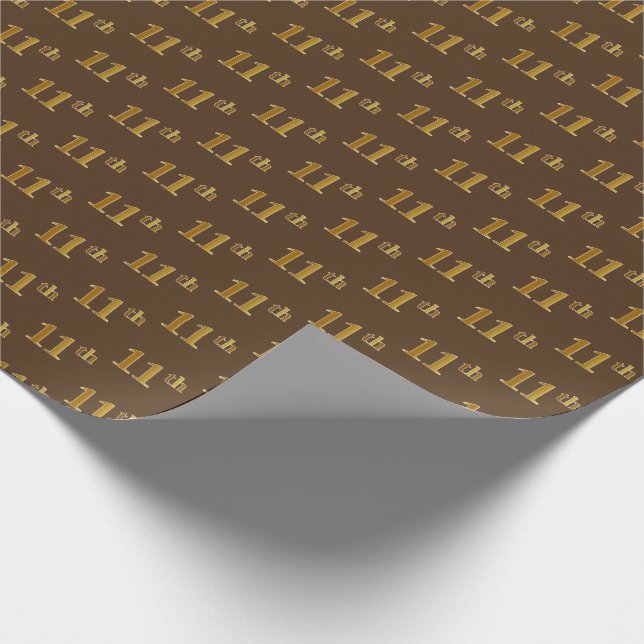 Brown, Faux Gold 11th (Eleventh) Event Wrapping Paper (Corner)