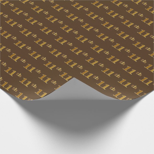 Brown, Faux Gold 11th (Eleventh) Event Wrapping Paper (Corner)