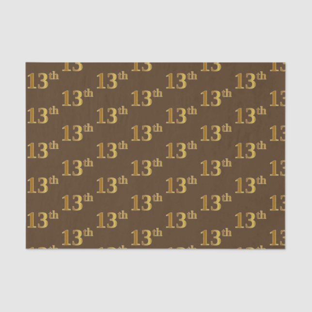 Brown, Faux Gold 13th (Thirteenth) Event Tissue Paper (Front)