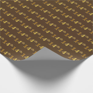 Brown, Faux Gold 14th (Fourteenth) Event Wrapping Paper