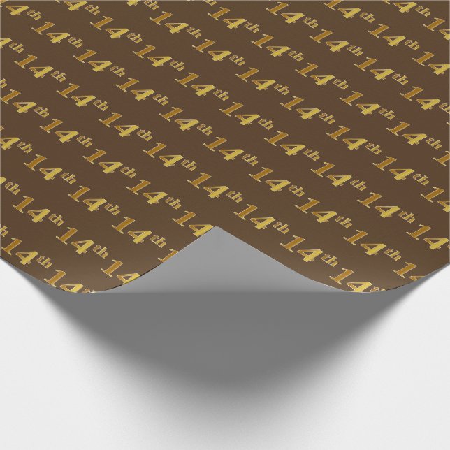 Brown, Faux Gold 14th (Fourteenth) Event Wrapping Paper (Corner)