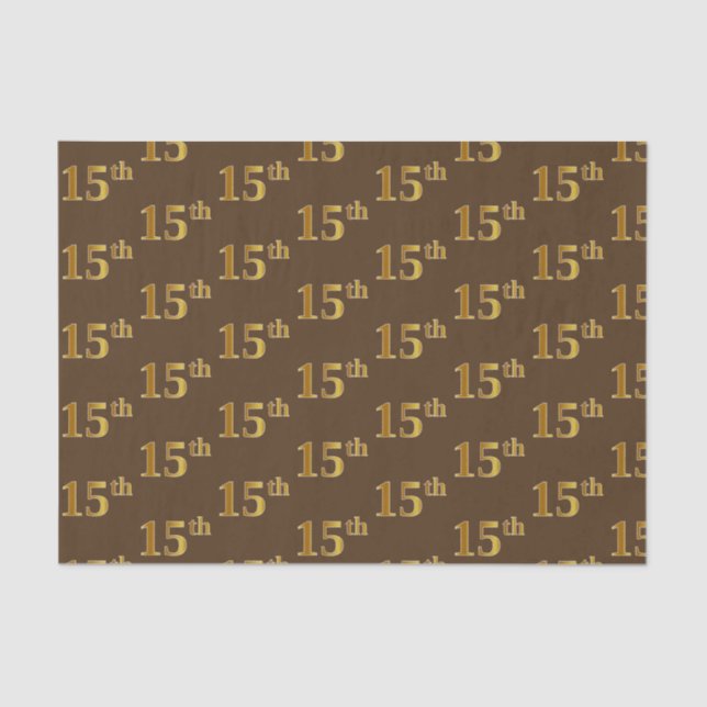 Brown, Faux Gold 15th (Fifteenth) Event Tissue Paper (Front)