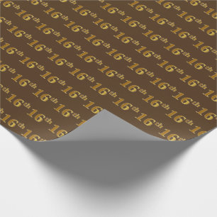 Brown, Faux Gold 16th (Sixteenth) Event Wrapping Paper