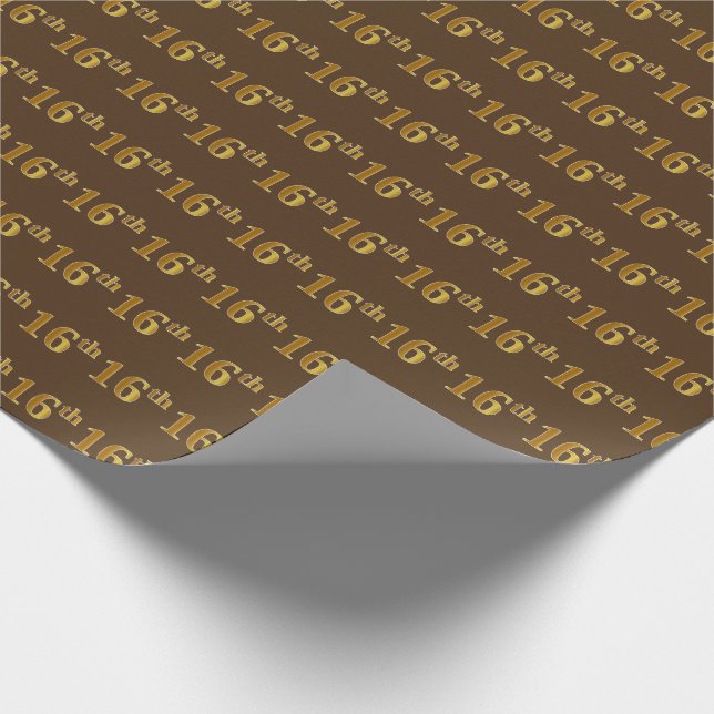 Brown, Faux Gold 16th (Sixteenth) Event Wrapping Paper (Corner)