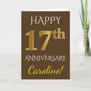 Brown, Faux Gold 17th Wedding Anniversary + Name Card