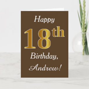 Brown, Faux Gold 18th Birthday + Custom Name Card