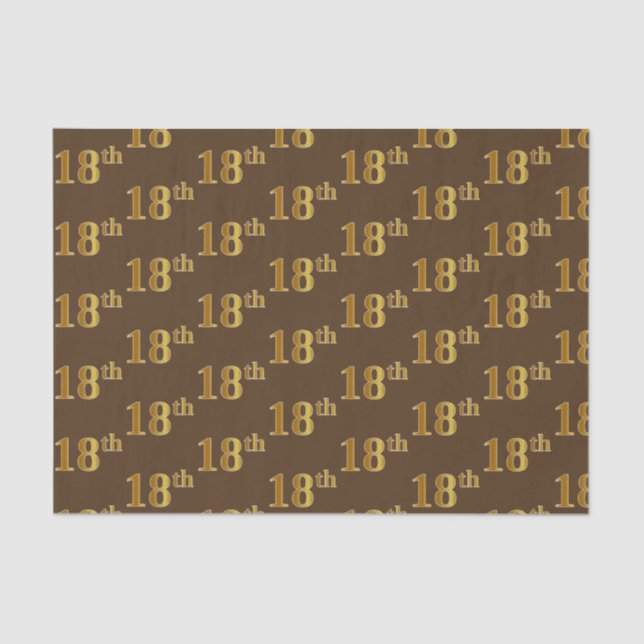 Brown, Faux Gold 18th (Eighteenth) Event Tissue Paper (Front)