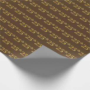 Brown, Faux Gold 25th (Twenty-Fifth) Event Wrapping Paper