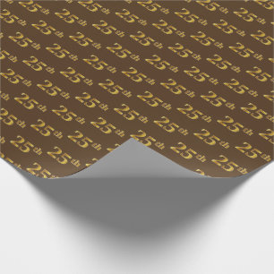 Brown, Faux Gold 25th (Twenty-Fifth) Event Wrapping Paper