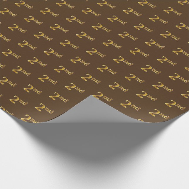 Brown, Faux Gold 2nd (Second) Event Wrapping Paper (Corner)