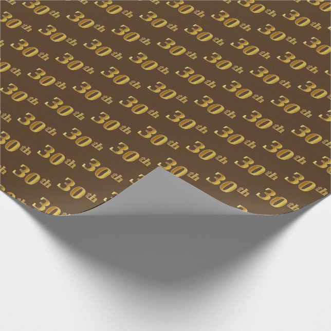Brown, Faux Gold 30th (Thirtieth) Event Wrapping Paper (Corner)