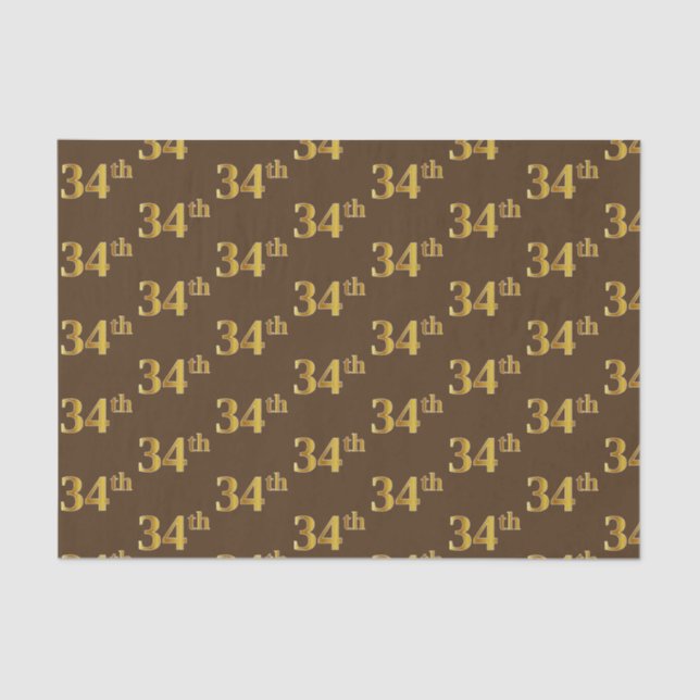 Brown, Faux Gold 34th (Thirty-Fourth) Event Tissue Paper (Front)