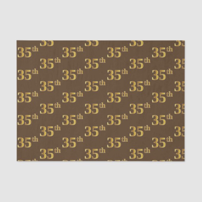 Brown, Faux Gold 35th (Thirty-Fifth) Event Tissue Paper (Front)