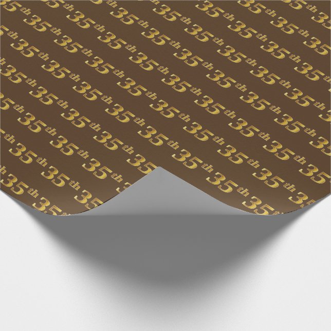 Brown, Faux Gold 35th (Thirty-Fifth) Event Wrapping Paper (Corner)