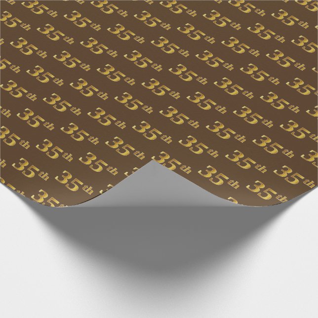 Brown, Faux Gold 35th (Thirty-Fifth) Event Wrapping Paper (Corner)