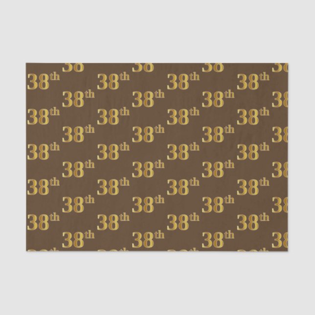 Brown, Faux Gold 38th (Thirty-Eighth) Event Tissue Paper (Front)