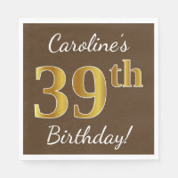 Brown, Faux Gold 39th Birthday + Custom Name