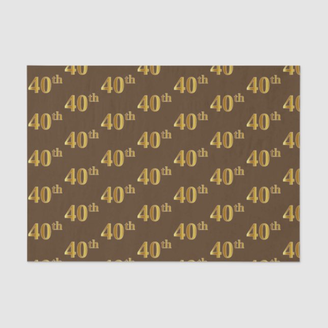 Brown, Faux Gold 40th (Fortieth) Event Tissue Paper (Front)