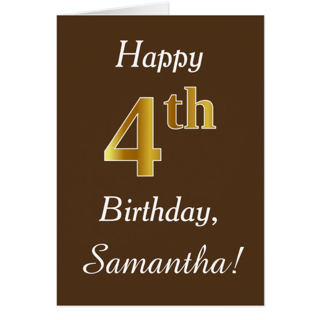 Brown, Faux Gold 4th Birthday + Custom Name (Front)