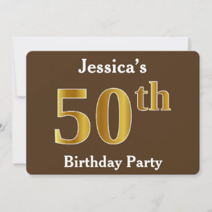 Brown, Faux Gold 50th Birthday Party; Custom Name Invitation