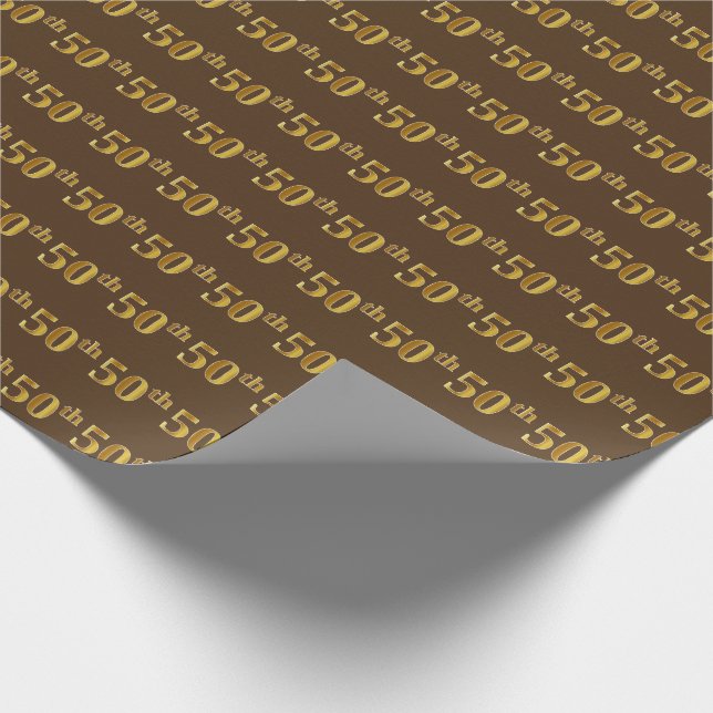Brown, Faux Gold 50th (Fiftieth) Event Wrapping Paper (Corner)