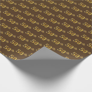 Brown, Faux Gold 50th (Fiftieth) Event Wrapping Paper