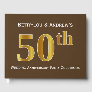 Brown, Faux Gold 50th Wedding Anniversary Party Guest Book