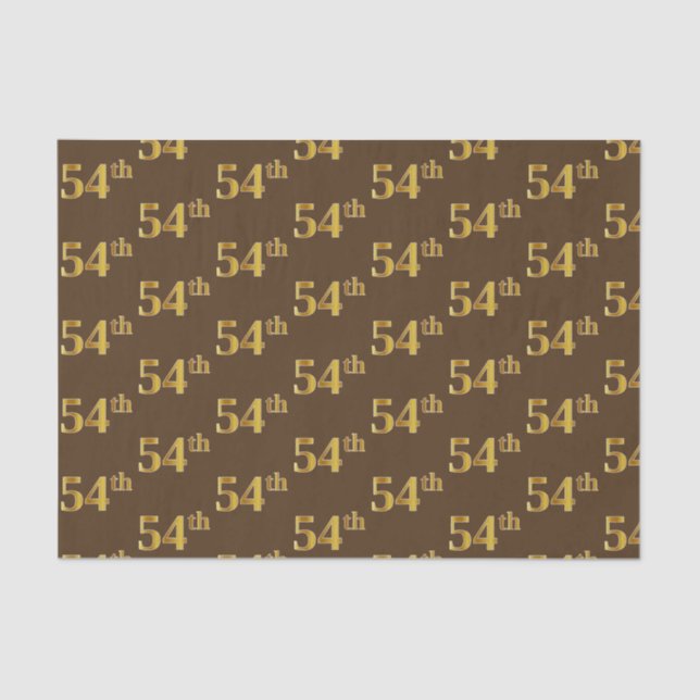 Brown, Faux Gold 54th (Fifty-Fourth) Event Tissue Paper (Front)