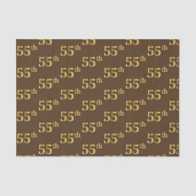 Brown, Faux Gold 55th (Fifty-Fifth) Event Tissue Paper (Front)