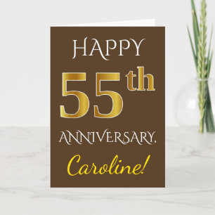 Brown, Faux Gold 55th Wedding Anniversary + Name Card