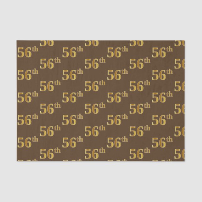 Brown, Faux Gold 56th (Fifty-Sixth) Event Tissue Paper (Front)