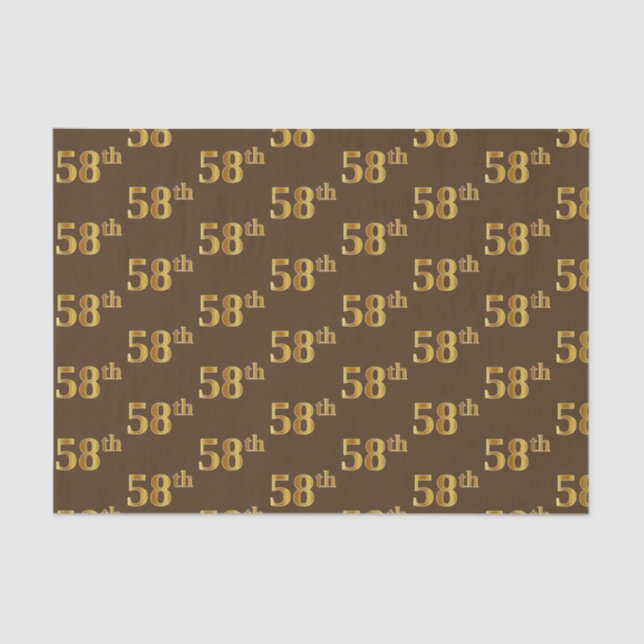 Brown, Faux Gold 58th (Fifty-Eighth) Event Tissue Paper (Front)