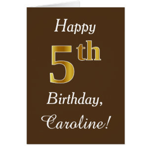 Brown, Faux Gold 5th Birthday + Custom Name