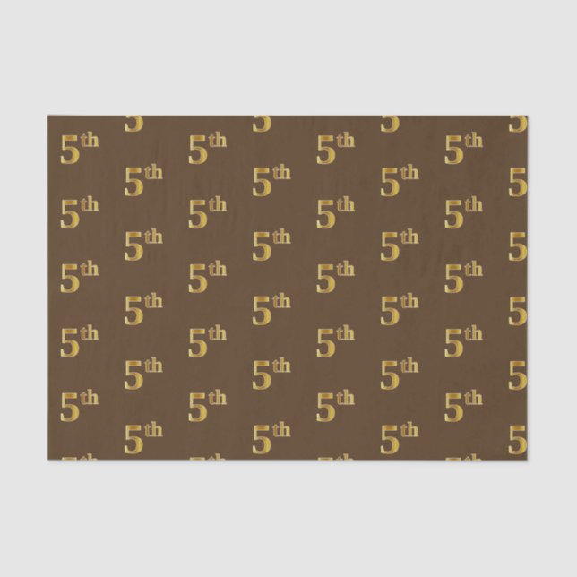 Brown, Faux Gold 5th (Fifth) Event Tissue Paper (Front)