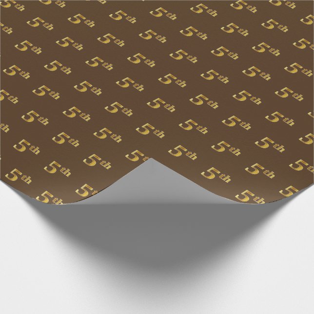 Brown, Faux Gold 5th (Fifth) Event Wrapping Paper (Corner)