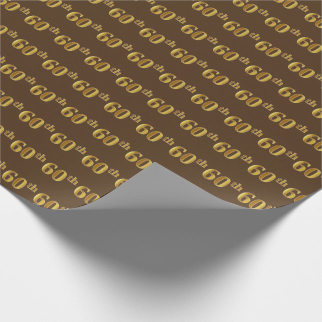 Brown, Faux Gold 60th (Sixtieth) Event Wrapping Paper (Corner)