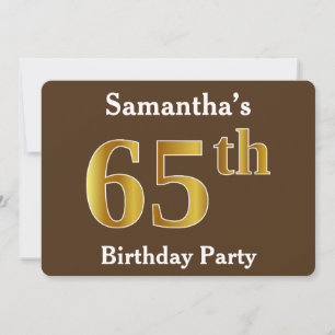Brown, Faux Gold 65th Birthday Party; Custom Name Invitation