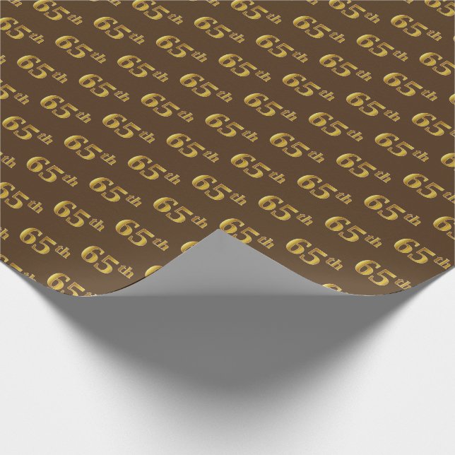 Brown, Faux Gold 65th (Sixty-Fifth) Event Wrapping Paper (Corner)