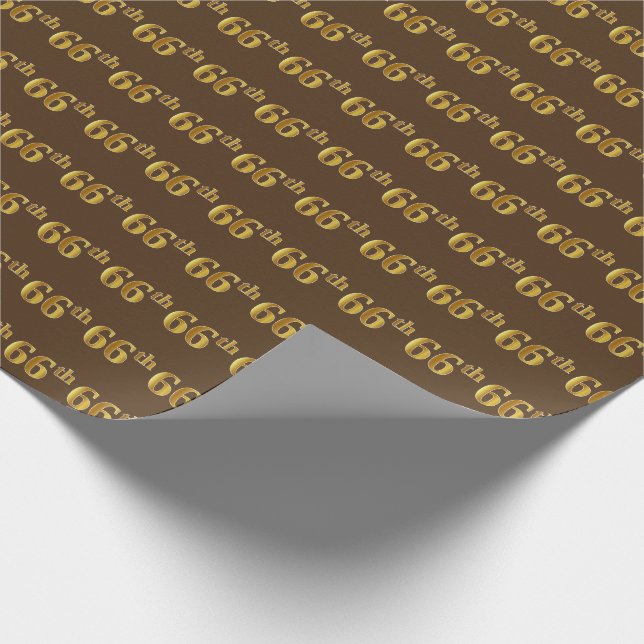 Brown, Faux Gold 66th (Sixty-Sixth) Event Wrapping Paper (Corner)