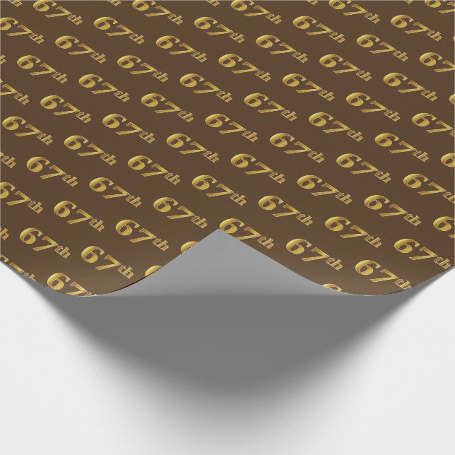 Brown, Faux Gold 67th (Sixty-Seventh) Event Wrapping Paper (Corner)