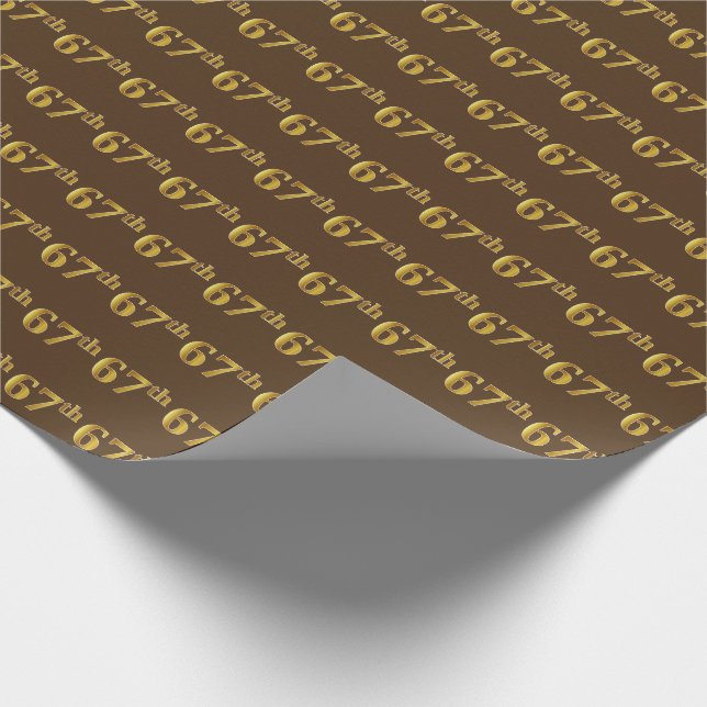 Brown, Faux Gold 67th (Sixty-Seventh) Event Wrapping Paper (Corner)