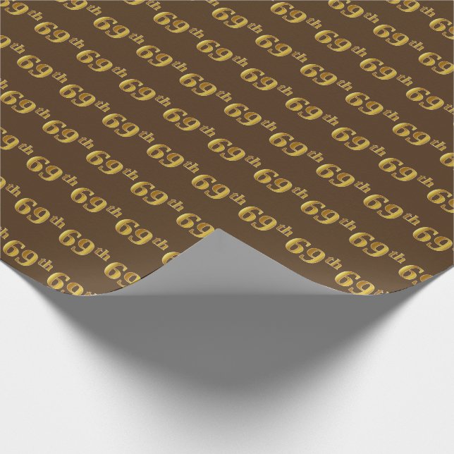 Brown, Faux Gold 69th (Sixty-Ninth) Event Wrapping Paper (Corner)