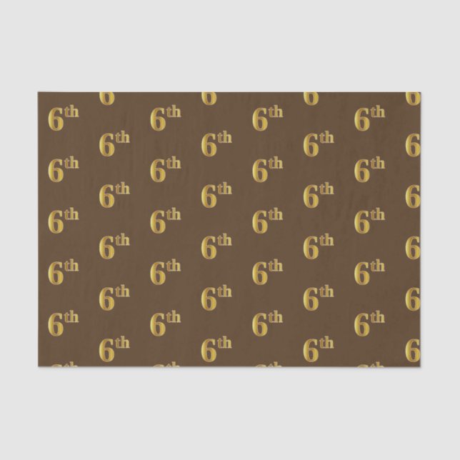Brown, Faux Gold 6th (Sixth) Event Tissue Paper (Front)