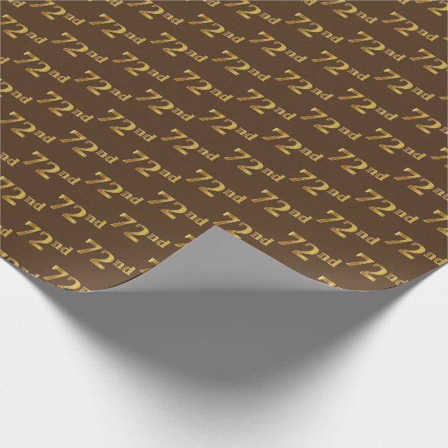 Brown, Faux Gold 72nd (Seventy-Second) Event Wrapping Paper (Corner)