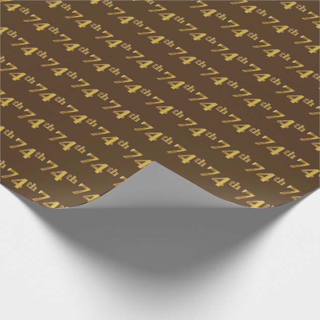Brown, Faux Gold 74th (Seventy-Fourth) Event Wrapping Paper (Corner)