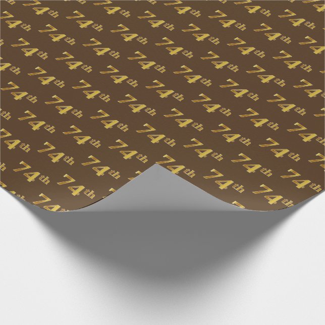 Brown, Faux Gold 74th (Seventy-Fourth) Event Wrapping Paper (Corner)