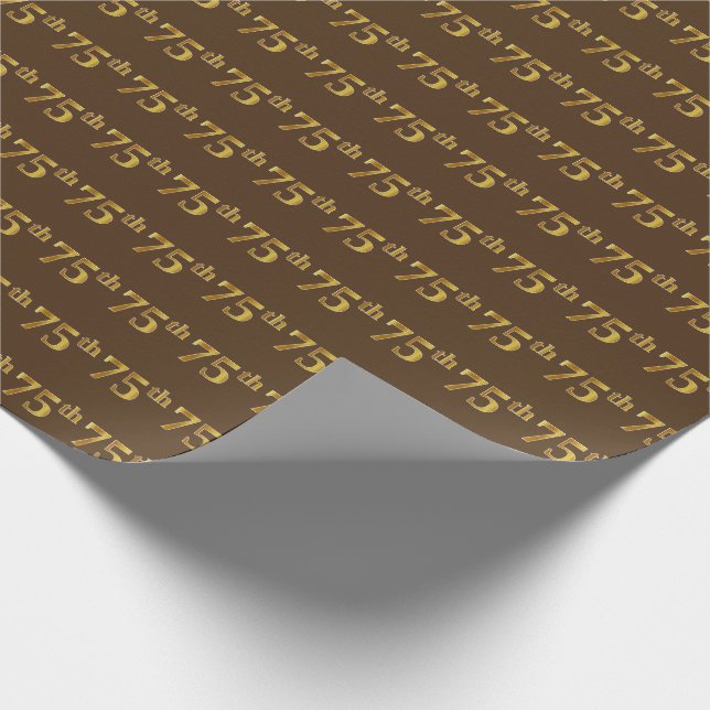 Brown, Faux Gold 75th (Seventy-Fifth) Event Wrapping Paper (Corner)