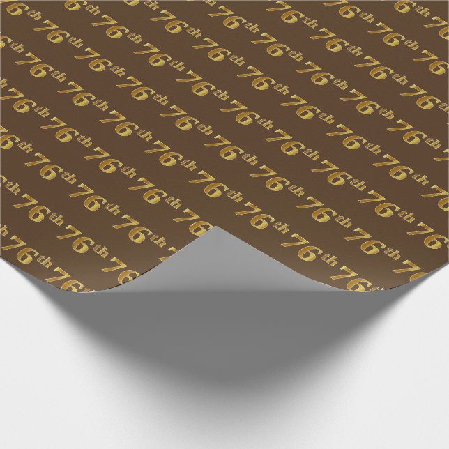 Brown, Faux Gold 76th (Seventy-Sixth) Event Wrapping Paper (Corner)